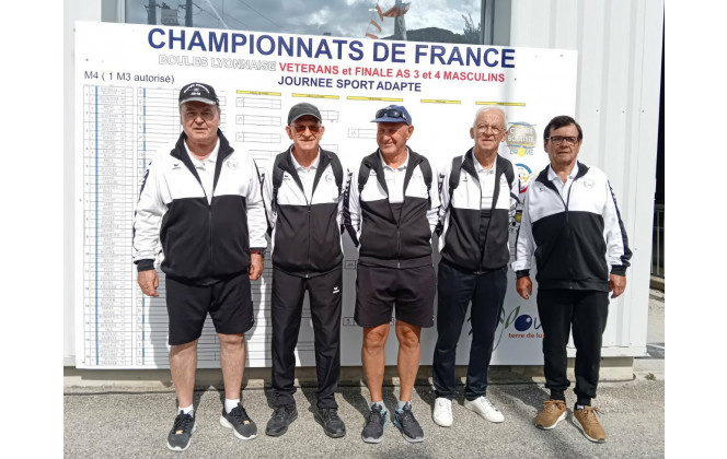 L'équipe de la BFG (JP Escallier, A Escallier, F Escallier M Nebon et D Defaye) qualifiée pour le Championnat de France Quedrettes Vétérans à Nyons les 12 et 13 septembre 2025